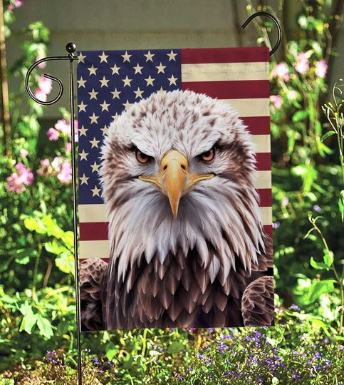 Eagle Land Of The Free Flag, Patriotic American 4th of July Flag, Memorial Day Honor Gift For Veretans, Independence Day Garden Flag