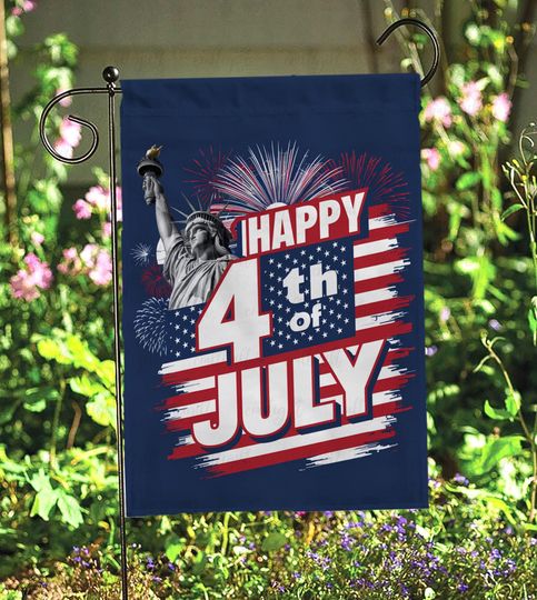 Happy 4th July Independence Day Flag, Statue of Liberty Fourth Of July Flag, Veterans Honor Memorial Day Flag, Patriot Outdoor Decor