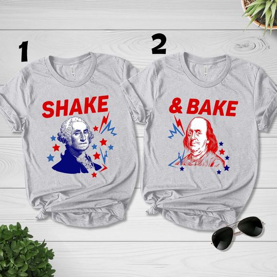 Shake & Bake Matching 4th of July Shirts for Kids, Fourth of July Toddler Graphic Tee, Natural Retro T-Shirt