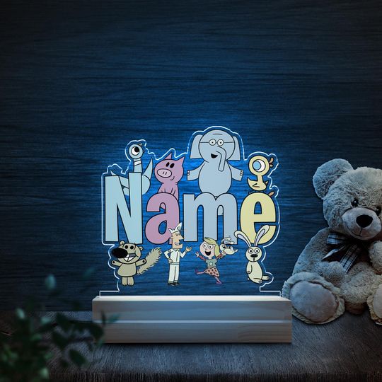 Discover Personalized Elephant And Piggie Lamp, Sleeping Night Light For Boys/Girls, Birthday Gifts, Baby Gift, Read Mo Book Acrylic Led Light