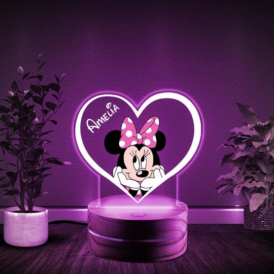 Minnie Mouse Princess Night Light Up Table Desk Lamp LED Personalized Free Engraved Name LED Girls Bedroom Dcor Ideal for Nursery