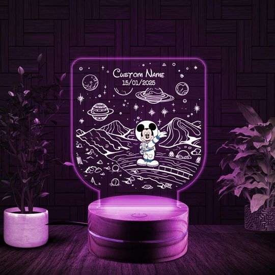 Custom Mickey Astronauts Nightlight, LED Acrylic Lamp, Personalized Night Light Nursery Night Light, 3D Lamp, Birthday Gifts For Kids