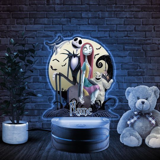 Custom Name Disney The Nightmare Before Christmas Night Light, Jack Sally Oogie Boogie Lock Shock Barrel Room, WDW Disneyland Family