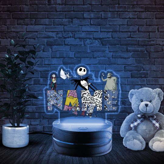 Custom Name Disney The Nightmare Before Christmas Night Light, Jack Sally Oogie Boogie Lock Shock Barrel Room, WDW Disneyland Family