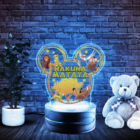 Disney Lion King Night Light,Mufasa Simba Timon Pumbaa Birthday Boy,Birthday Girl Family Room Decor, Animal Kingdom Gifts Lamp