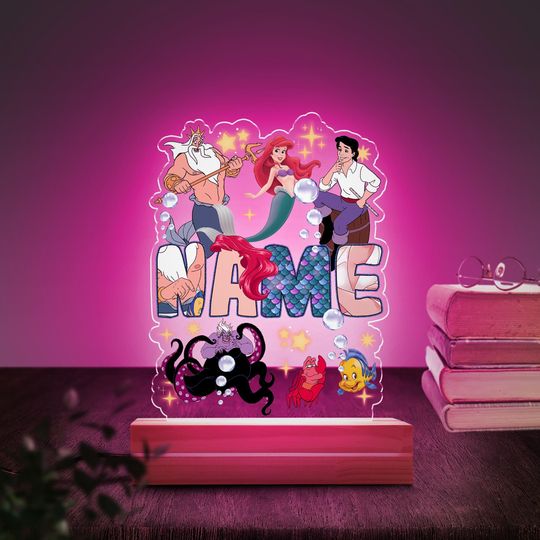 Personalized Name Colorful Acrylic The Little Mermaid Night Light, Birthday Gift for Kids, Gift for Her, Custom 3D LED Night Light