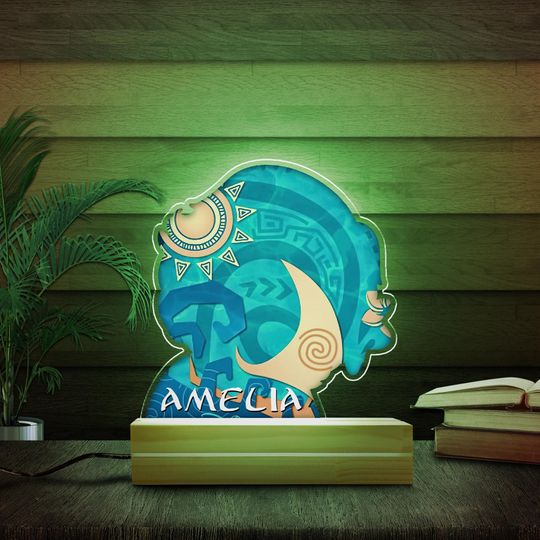 Custom Name Disney Moana Night Light, Disney Princess Moana Birthday Girl Room Decor, WDW Disneyland Gift, Moana Maui Hei Hei Pua