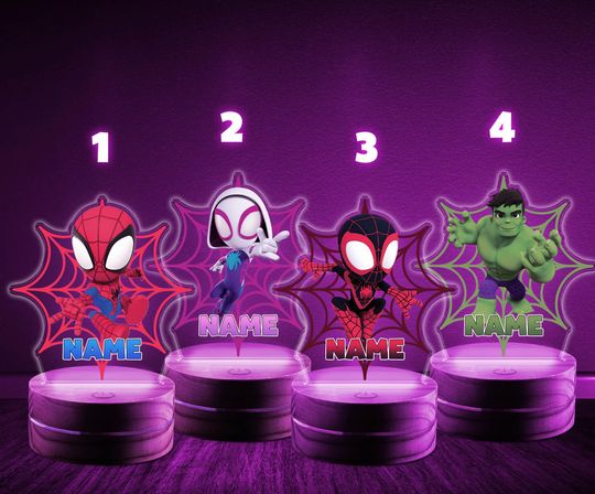 Personalized Spidey For Boy Night Light, Spidey & Friends Themed LED Night Light, Superhero Night Light, Birthday Gifts, Desk Lamp