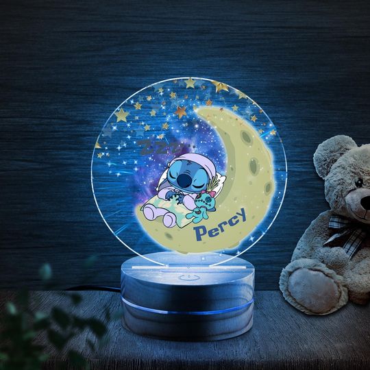 Custom Name Disney Lilo Lamp, Stitch Night Light, Disney Stitch Birthday Gift, Ohana Means Family Room Decor,Stitch Angel Couple Lamp