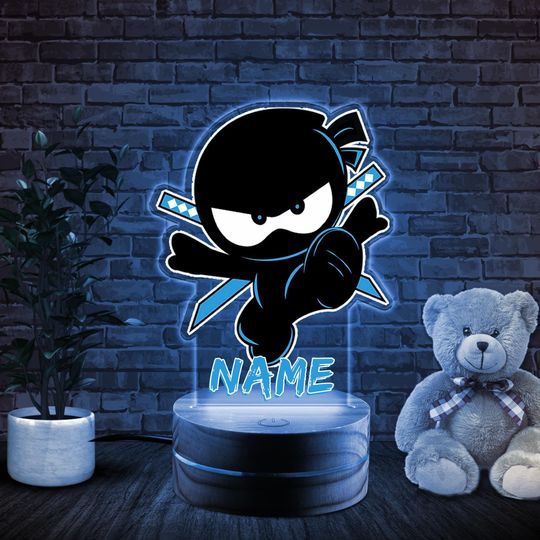 Custom Baby Ninja Kidz Night Light, Gift for Boys Bedroom Decor, Personalized Cartoon Nightlight Lamp For Birthday and Christmas Gift