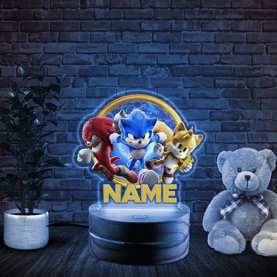 Sonic Hedgehog 3D LED Personalized Night Light, LED Lamp, Personalized Gift, Color LED Night Light Lamp, 3D Lamp, Engrave, Sonic