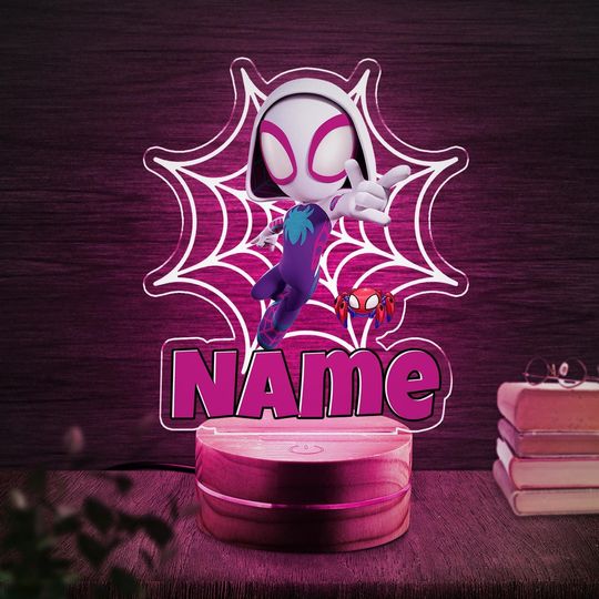 Personalized Spidey And His Amazing Friends Lamp, Custom Spidey Kids 3D Led Night Light, Ghost Spider Mile Morales Spiderman Birthday