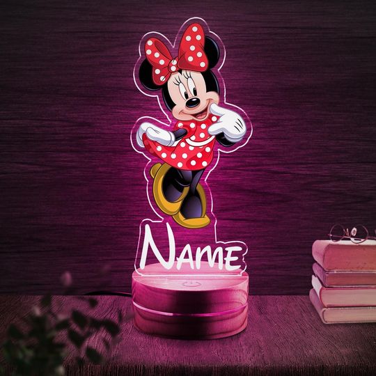 Discover Minnie Mouse Princess NightLight Up Table Lamp LED Personalized Name LED Girls Bedroom Dcor Ideal for Nursery,Bathroom