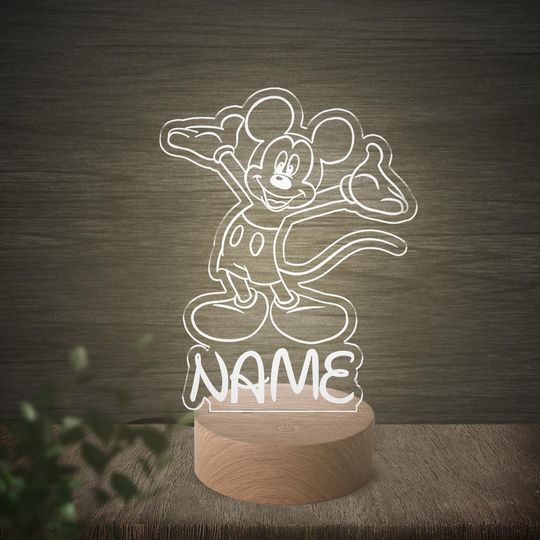 Personalised Mickey Mouse Night Light, Custom Name Gift, Birthday Gift For Kids, Christmas present