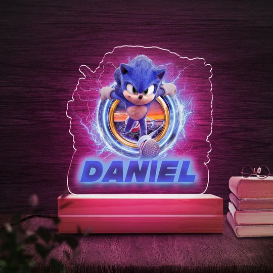 Discover Personalized Sonic Hedgehog LED Night Light, LED Lamp, Personalized Gift, Color LED Night Light Lamp, Table Lamp, Engrave, Sonic