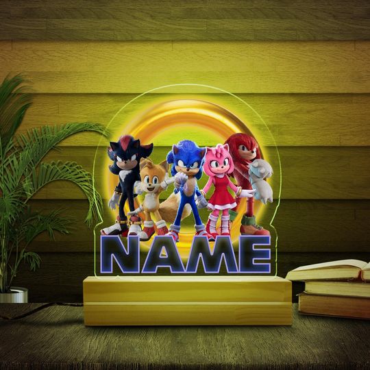 Personalized Sonic Hedgehog LED Night Light, LED Lamp, Personalized Gift, Color LED Night Light Lamp, Table Lamp, Engrave, Sonic