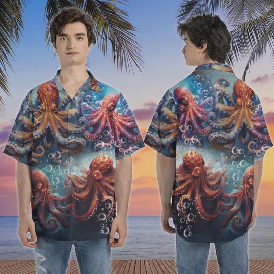Ink Ocean Octopus Art Hawaiian Shirts, Soft Printed Shirts, Tentacles 3d Aloha Shirts, Summer Beach Shirts, Short Sleeve Hawaii Shirts