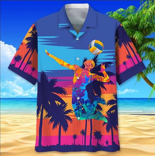 3D Tropical Beach Volleyball Hawaiian Printed Shirt, Men's Beach Shirt, Unisex Shirt, Summer Party Wear, Vibrant Holiday Print