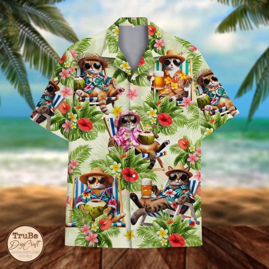 Discover Tropical Cat Hawaii Shirt for Men Women Youth, Aloha Summer Beach Cat Shirt Button Down Short Sleeve, Cat Lover Gift, Gift for Pet Lover