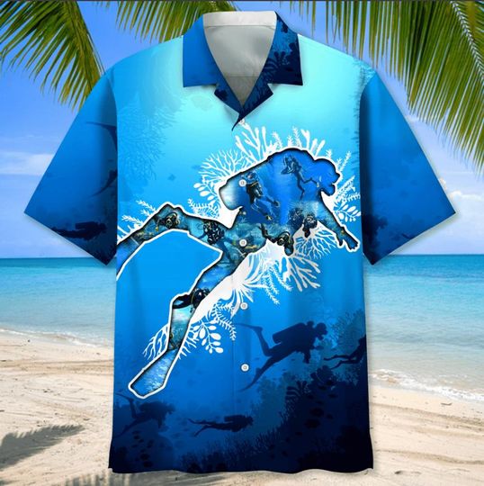 3D Scuba Diving Hawaiian Printed Shirt, Men's Beach Shirt, Unisex Shirt, Summer Party Wear, Vibrant Holiday Print