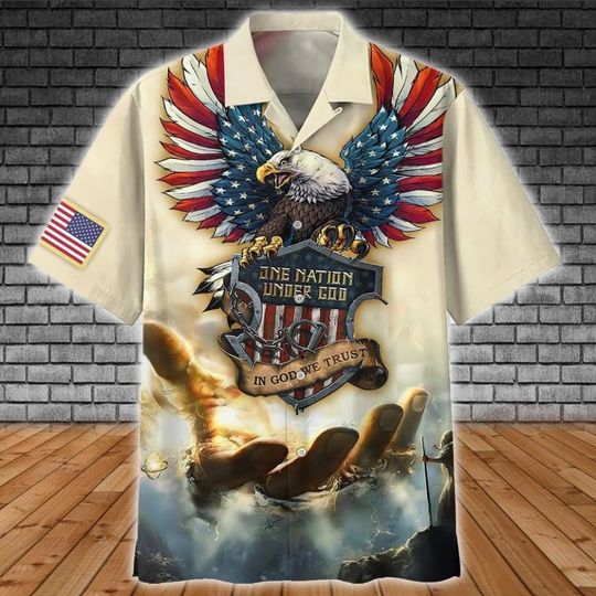 3D One Nation Under God Slim Fit Hawaiian Printed Shirt for Men and Women, Beach Shirt, Unisex Shirt