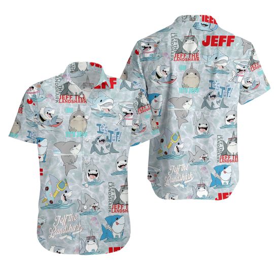 Jeff The Landshark Hawaiian Shirt, Shark Lover Short, Cartoon Hawaiian Shirt, Summer Beachwear, Vacation Outfit, Quirky Gift for Him