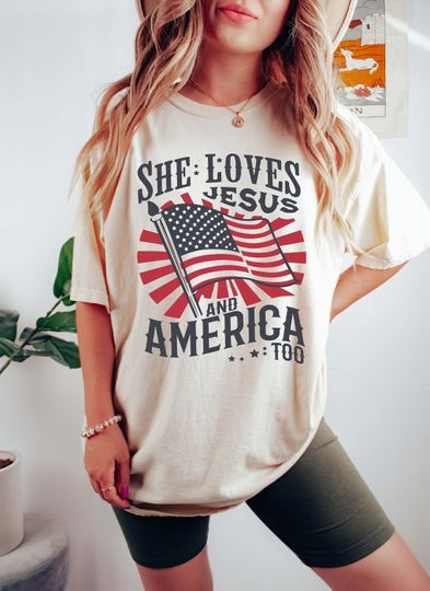 Independence Day Shirt, Christian Shirt, 4th of July Shirt, She Loves Jesus And America Too Shirt, America Retro Shirt, Usa Shirt, USA Flag