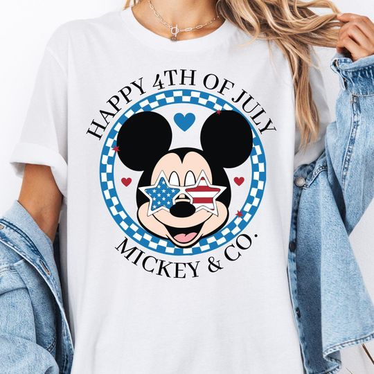 Discover Happy 4th Of July Mickey And Co Shirt, Mickey American Independence Day T-Shirt, Checkered Mickey Independence Day Shirt, Disney Family Tee