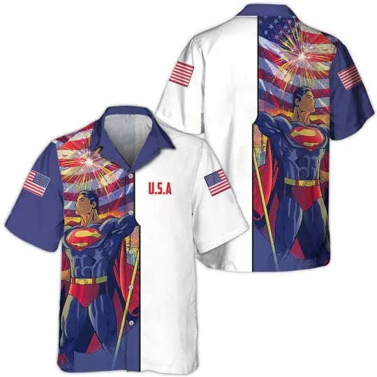 Never Too Old For Superman Patriotic USA Flag Happy 4th Of July Hawaiian Shirt