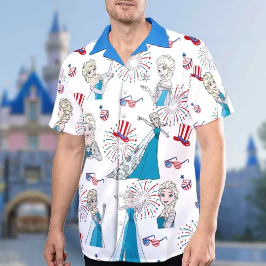 Beautiful Elsa Princess Happy 4th Of July Independence Day Hawaiian Shirt