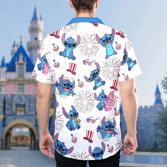 Cute Stitch And Angel Happy 4th Of July Lilo & Stitch Hawaiian Shirt