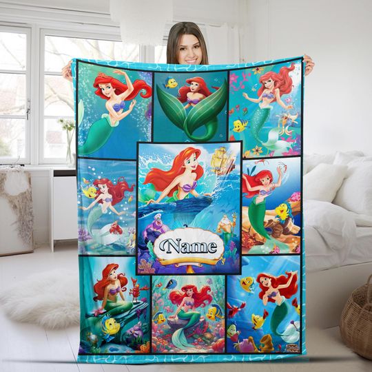 Discover Personalized The Little Mermaid Blanket Ariel Princess Fleece Blanket Disneyland Princess Birthday Gift Christmas Gift For Kids Girls
