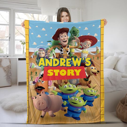 Personalized Disney Toy Story Blanket, Custom Name Disney Blanket, Woody Buzz Lightyear Jessie Toy Story Blanket Gift