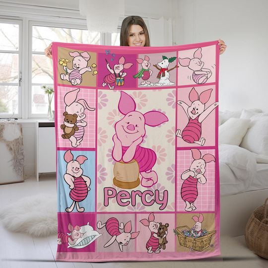 Personalized Piglet Blanket Winnie Pooh Piglet Fleece Blanket Winnie The Pooh Piglet Birthday Gifts Piglet Christmas Gifts