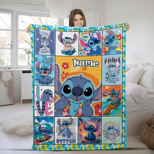 Personalized Stitch Blanket, Lilo Stitch Blanket, Stitch Birthday Gifts, Angel Stitch Christmas Gifts For Kids