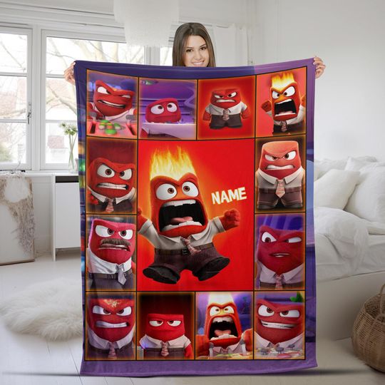 Personalized Anger Watercolor Disney Pixar Inside Out Blanket, Disgust Sadness Joy Anger Anxiety Ennui Envy Inside Out 2 Movie
