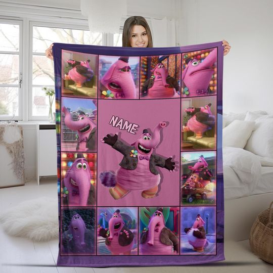 Personalized Bingbong Watercolor Disney Pixar Inside Out Blanket, Disgust Sadness Anger Anxiety Ennui Envy Inside Out 2 Movie