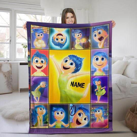 Personalized Joy Watercolor Disney Pixar Inside Out Blanket, Disgust Sadness Anger Anxiety Ennui Envy Inside Out 2 Movie