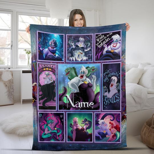 Personalized Octopus Villain Fleece Blanket, Custom Name Villain In Animated Movie, Magic Kingdom, Birthday Gift, Sofa Home Decor
