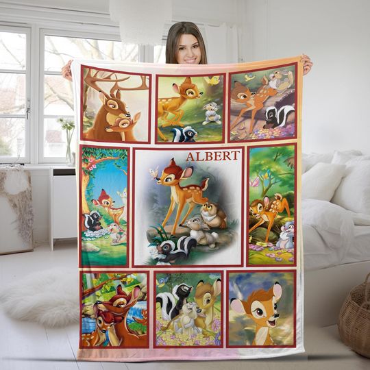 Personalized Bambi Blanket, Bambi Fleece Blanket, Bambi Birthday Blanket, Magic Kingdom Bambi Christmas Gift, Birthday Gift Blanket