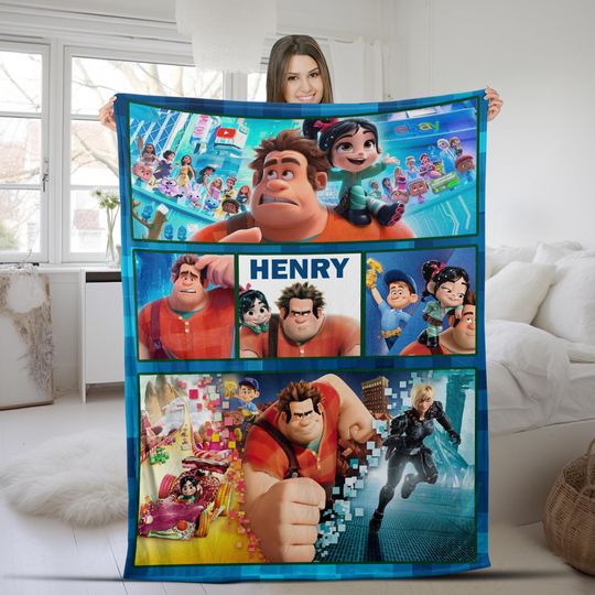 Personalized Wreck-It Ralph Blanket, Customized Blanket With Name, Bedding Valentine's Comfortable Bedroom Birthday Child Gift