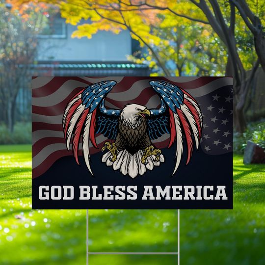 Patriotic American Flag Yard Sign with H-Stake for 4th of July and Memorial Day