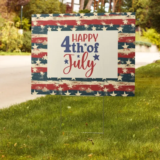 Retro Happy 4th Of July Independence Day Patriotic American Gift Yard Sign