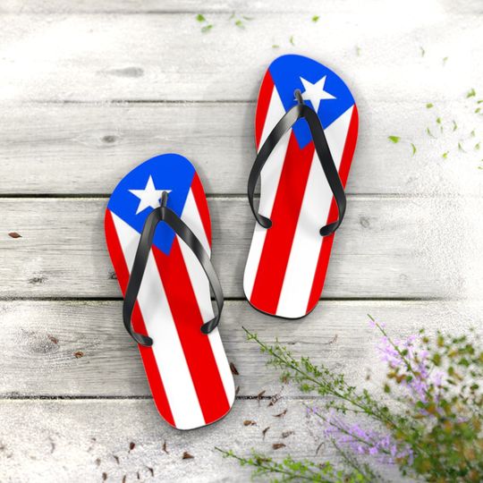 Puerto Rico Flag Flip-Flops, Puerto Rico Flag Thong Flip Flop Sandals, Puerto Rico Summer Beach Fashion Sandals, Puerto Rico Flip Flops