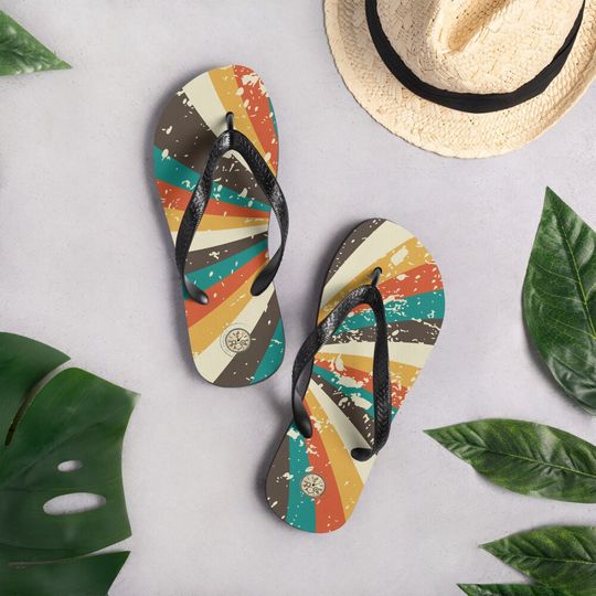 Discover Retro Flip-Flops, vintage pattern flip flops, holiday pool flip flops, travel flip flops, mothers day gift
