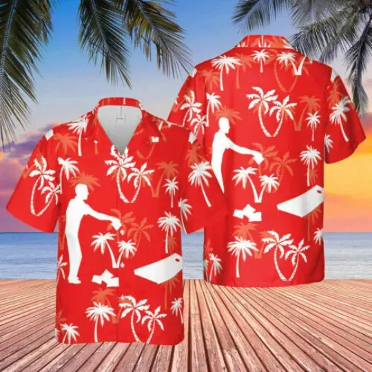 Cornhole Red Palm Tree Hawaiian Shirt Beach Shirt Gift for Men and Women Summer