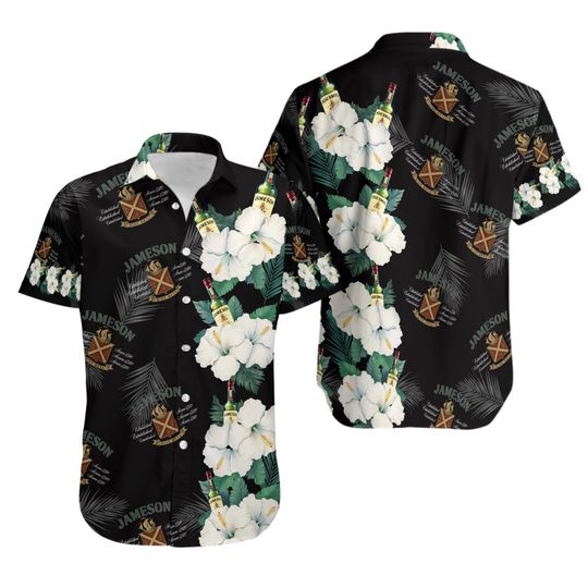 Discover Jameson Half Flower Side Hawaiian Shirt, Men Hawaiian Button Up Shirts, Summer Gifts Anniversary, Birthday, Vacation Gifts
