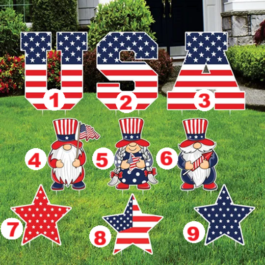 American Stars USA Letter 4th of July Yard Sign Gnomes, Memorial Day, Independence Day, Veterans Day Yard Decorations Outdoor Metal Stakes