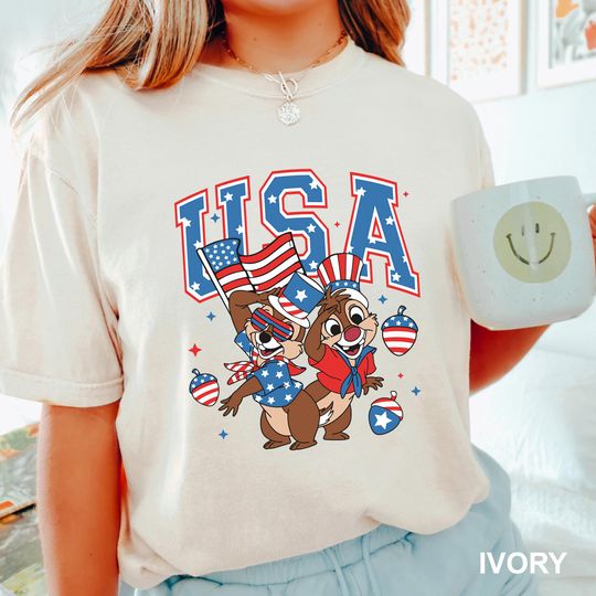 Chip and Dale 4th of July Shirt, Comfort Colors, Disney Independence Day Shirt, Disneyworld American Flag Shirt, Disney USA Shirt 153194