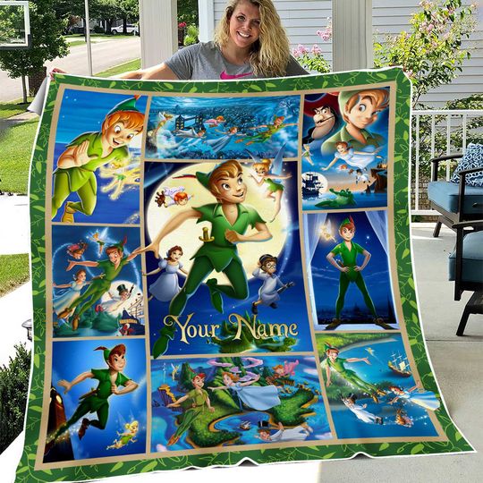 Personalized Peter Pan Throw Blanket, Custom name Neverland Lost Boy Quilt Blanket, Peter Pan Tinkerbell Blanket, Birthday Boy Blanket